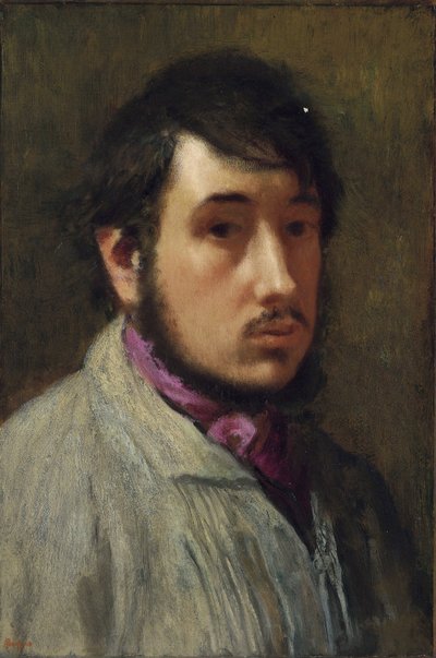 Selvportrett - Maleri av Edgar Degas (1834-1917), olje på papir, ca. 1858, 47x32 cm - (Selvportrett, olje på papir av Edgar Degas) - Privat samling av Edgar Degas