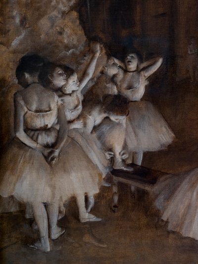 Ballettrepetisjon på scenen (detalj). 1874. Olje på lerret. av Edgar Degas