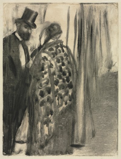 Samtale: Ludovic Halévy og Madame Cardinal (The Conversation) for "La Famille Cardinal" av Ludovic Halévy av Edgar Degas