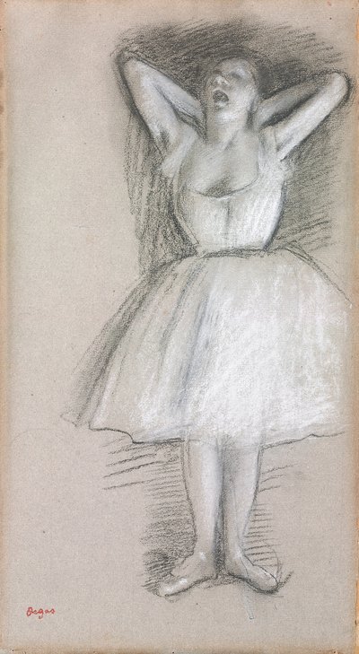 Danser, armene hevet bak hodet; Danser, armene hevet og ført bak hodet, av Edgar Degas