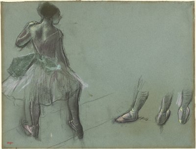 Danser sett bakfra og tre studier av føtter av Edgar Degas