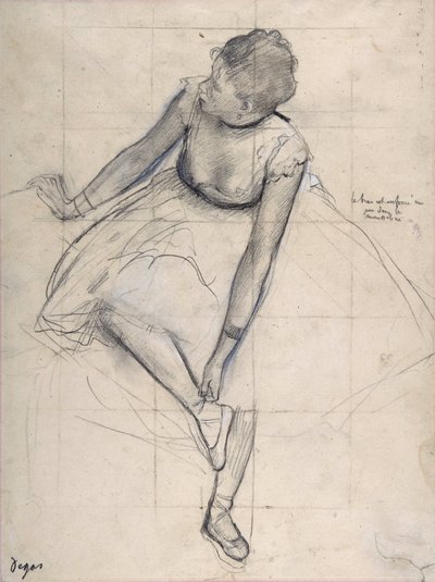 Danser justerer skoen (ballerina). Tegning av Edgar Degas (1834-1917) New York City. Metropolitan Museum of Art. av Edgar Degas