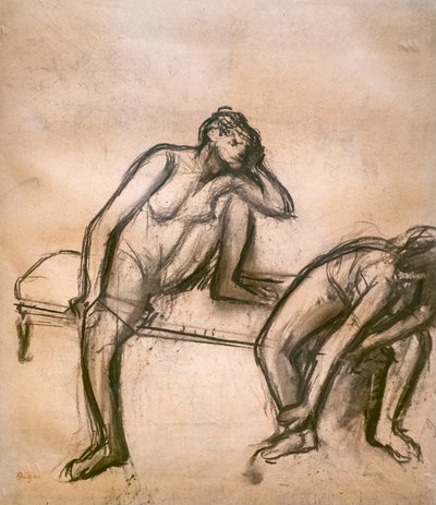 Dansere i ro. Rundt 1900. Kull på papir limer på papp. av Edgar Degas