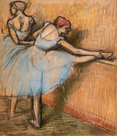 Dansere ved roret. Rundt 1900. Kull og pastell på kalkerpapir lim i sin helhet på papp. av Edgar Degas