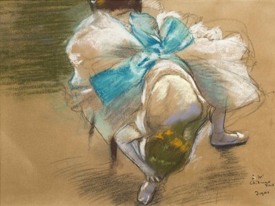 Danser som binder tøffelen sin, 1887. av Edgar Degas