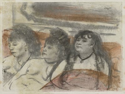 Tre kvinner på et bordell Trois filles assisterer av Edgar Degas