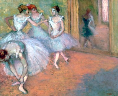 Fire dansere i foajeen, slutten av 1800-begynnelsen av 1900-tallet av Edgar Degas
