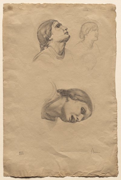 Fire studier av hodet til en ung italiensk kvinne av Edgar Degas