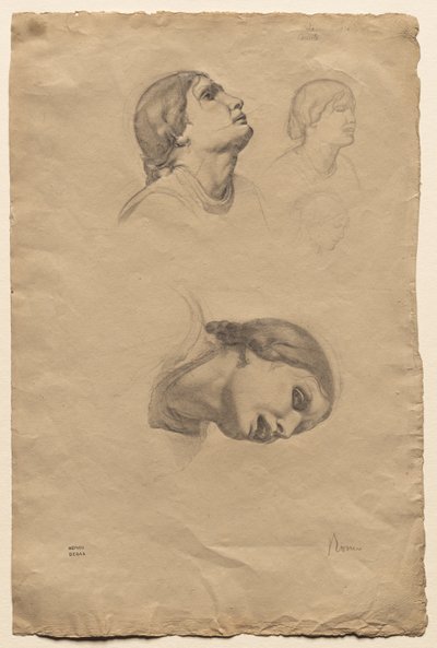 Fire studier av hodet til en ung italiensk kvinne, 1856. av Edgar Degas