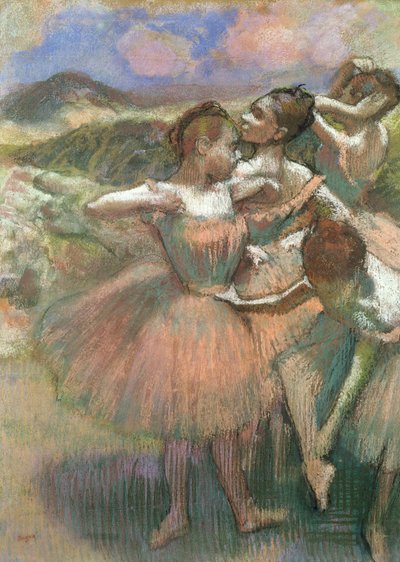 Fire dansere på scenen (pastell) av Edgar Degas
