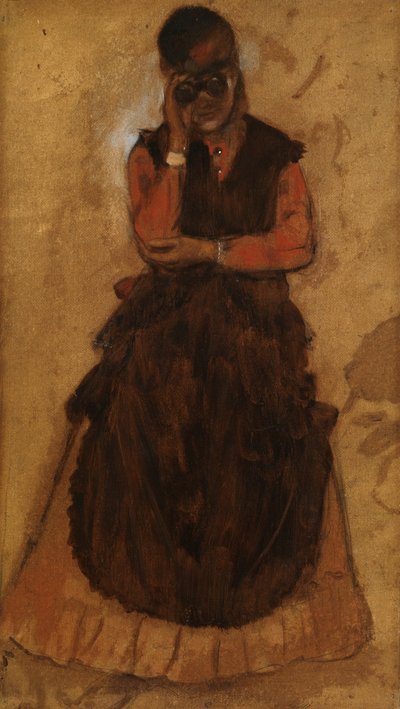 Jente som ser gjennom operabriller (olje på panel) av Edgar Degas