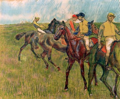 Hester med jockeyer, 1910 av Edgar Degas