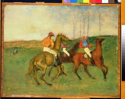 Jockeyer og veddeløpshester, ca. 1890-95 av Edgar Degas