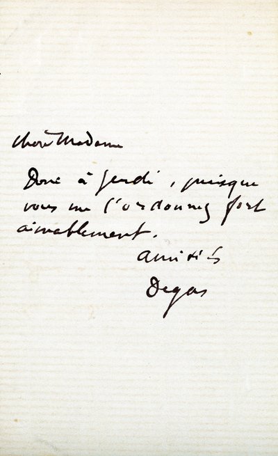 Brev fra kunstneren til Berthe Morisot (1841-95) av Edgar Degas