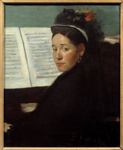 Mademoiselle Dihau (1843-1935) pianist av konsertspalten, ved piano Maleri av Edgar Degas (1834-1917) 1869 Søn. 0,45x0,32 m Paris, musee d