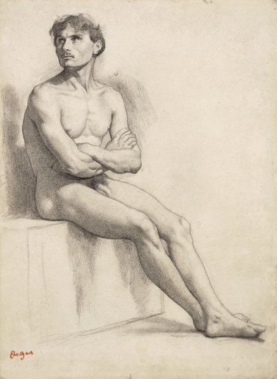 Mann sittende, nakenstudie, 1858 av Edgar Degas