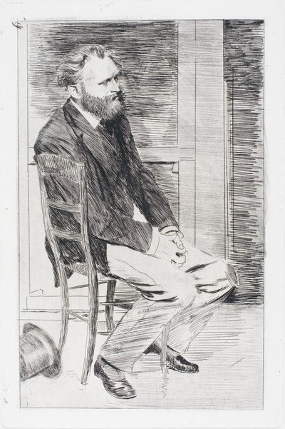 Manet sittende, vendt mot høyre av Edgar Degas