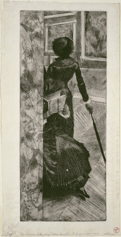 Mary Cassatt i Paintings Gallery på Louvre, 1879-80 av Edgar Degas