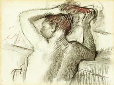 Naken kvinne styler håret av Edgar Degas