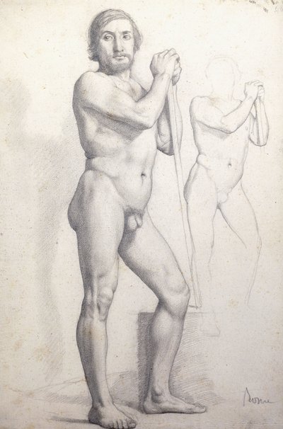 Naken mann Stående; Homme nu Debout, ca. 1856 av Edgar Degas