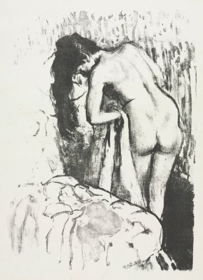 Naken kvinne står og tørker seg av Edgar Degas