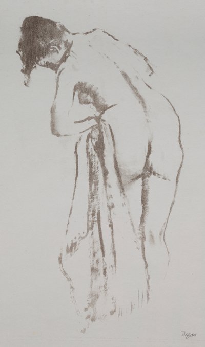 Naken kvinne med håndkle, stående av Edgar Degas