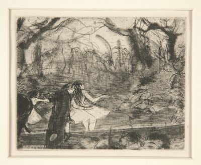 På trinn III, 1877 (myk bakkeetsing og rulett på papir) av Edgar Degas