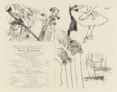 Program for Soiree Artistique (program for kvelden til tidligere studenter ved Lycée de Nantes) av Edgar Degas