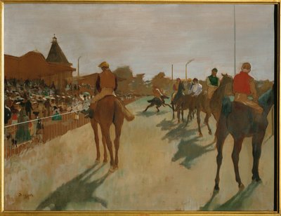 Løpshester på tribunen eller i paraden av Edgar Degas