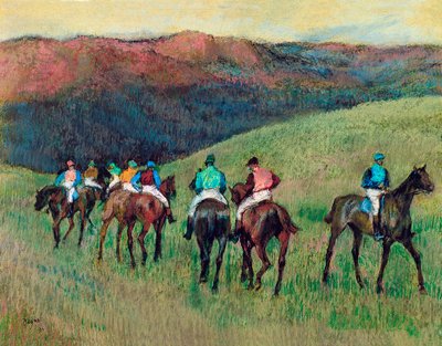 Veddeløpshester i et landskap, 1894 av Edgar Degas