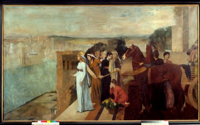 Semiramis bygger Babylon Semiramis (Semiramide), den legendariske dronningen av Assyria og Babylonia, ser på Eufrats bredder over byen som vil bli et av verdens syv underverker. Maleri av Edgar Degas (1834-1917) 1861 Søn. 1,51x2,58 av Edgar Degas