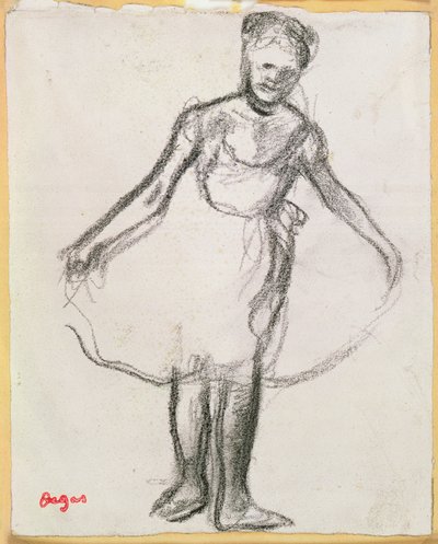 Standing Dancer Holding Tutu (kull på papir) av Edgar Degas