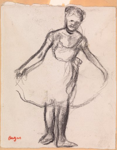 Stående Danser Holder Tutu-skjørt av Edgar Degas