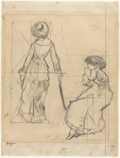 Studie for Mary Cassatt ved Louvre [recto], ca. 1879. av Edgar Degas