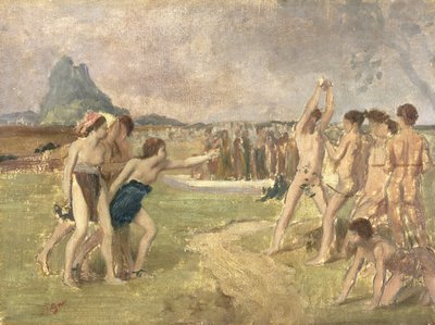 Studie for The Young Spartans Exercising, ca. 1860-61 (olje på papir montert på panel) (se 3354) av Edgar Degas