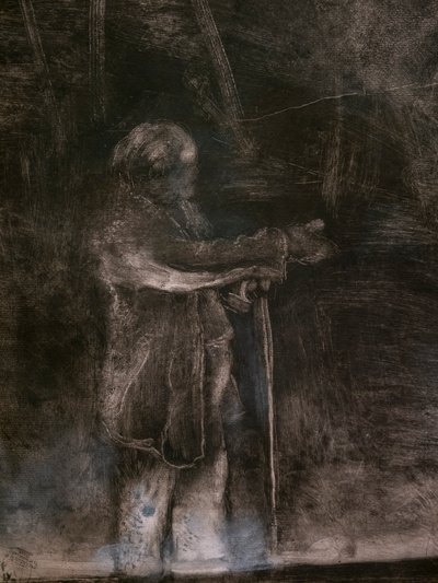 The Master of Ballet (detalj) (utført i samarbeid med Ludovic Lepic). 1876. Monotypi i svart blekk med hvite kritthøydepunkter av Edgar Degas