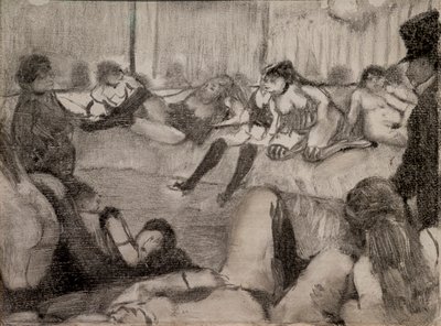 Salongen. 1879. Monotypi har svart blekk, pastellfarger. av Edgar Degas
