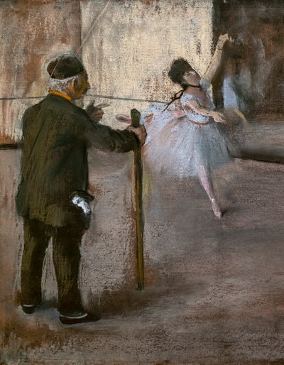 Dansetimen (detalj). Omkring 1876. Pastell på papir limt på papp. av Edgar Degas