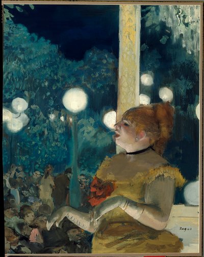 Hundens sang (Emma Valladon kalt Theresa (1837-1913) på kafékonserten) Maleri av Edgar Degas (1834-1917), gouache og pastell, 57,5 cm x 45 cm av Edgar Degas