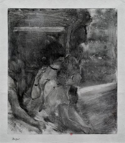 Til teateret. Rundt 1878. Monotype har svart blekk fra Kina. av Edgar Degas