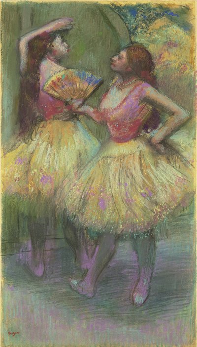 To dansere før de går på scenen; Avant l"entree en scene, 1888 av Edgar Degas
