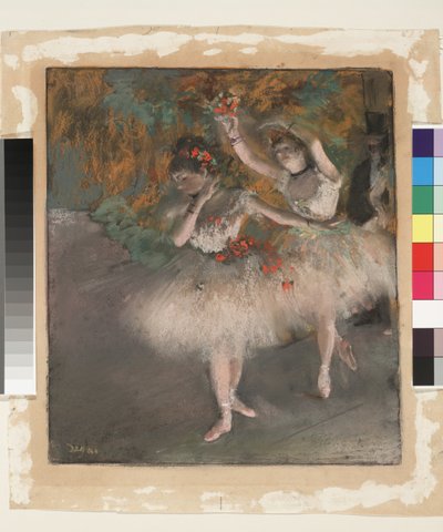 Two Dancers Entering the Stage, ca. 1877-78 (pastell over monotypi på papir) av Edgar Degas