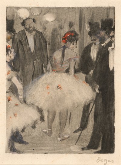 Virginie blir beundret mens Marquis Cavalcanti ser på, ca. 18761877. av Edgar Degas