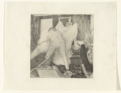 Kvinne går ut av badekaret og får håndkle fra kvinnen La Sortie du Bain av Edgar Degas