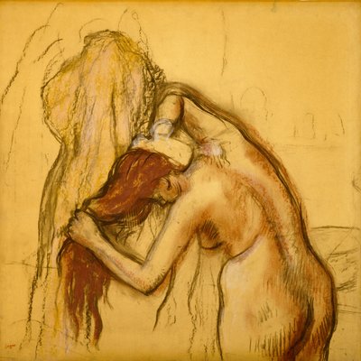 Woman Drying Herself, ca. 1905 (kull og pastell på kalkerpapir lagt på papir) av Edgar Degas