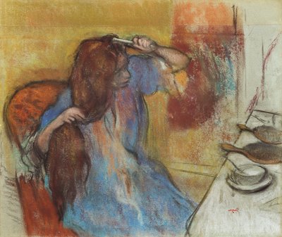Kvinne på toalettet hennes; Femme a sa Toilette, ca. 1889 av Edgar Degas