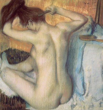 Kvinne som kjemmer håret, ca. 1885 (pastell) av Edgar Degas