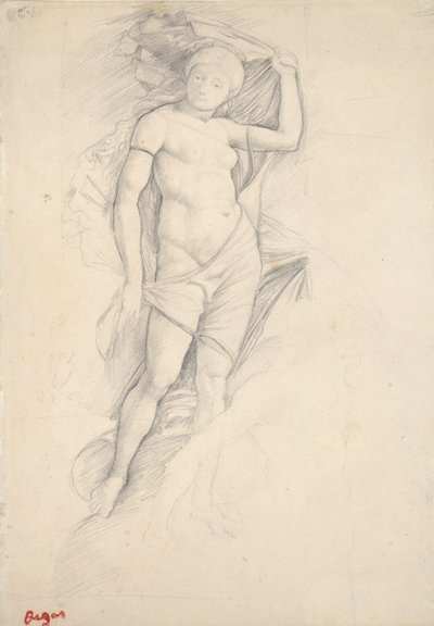Kvinne, delvis drapert, med en liten studie av en kentaur, nede til høyre, sent på 1800-tallet av Edgar Degas