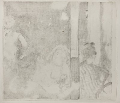 Kvinner foran en kafé, kveld, ca. 1877 (monotype beslektet på elfenbensvevet papir) av Edgar Degas