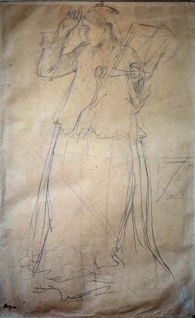 Ung kvinne synger tegning ved blygruven av Edgar Degas (1834-1917) Paris fra 1800-tallet, Louvre-museet av Edgar Degas